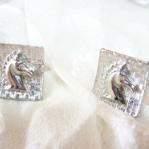 Vintage Mens Cuff Links Horse Silvertone Je